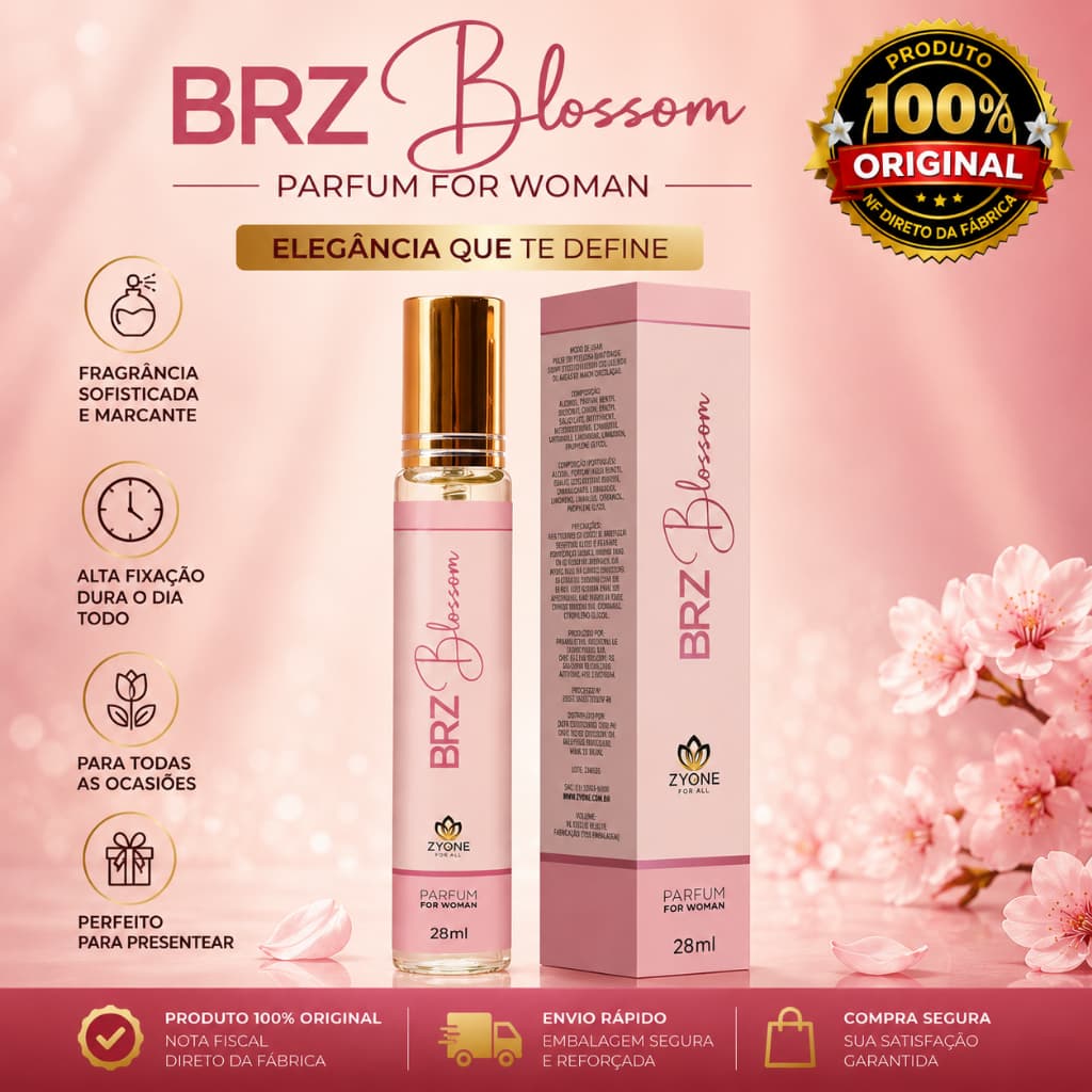 Perfume Brz Blossom Zyone Feminino Alta Fixação 25% de Essência Importada 28ml - Parfum (Antigo 121 Vip Rosé)