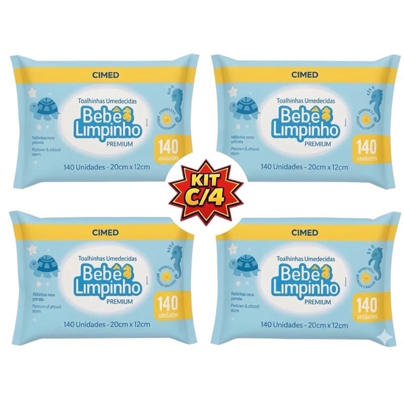 KIT C/3 ou C/4 Toalhas Umedecidas Bebê Limpinho Premium c/140 - Higiene do bebê e família - Limpeza infantil