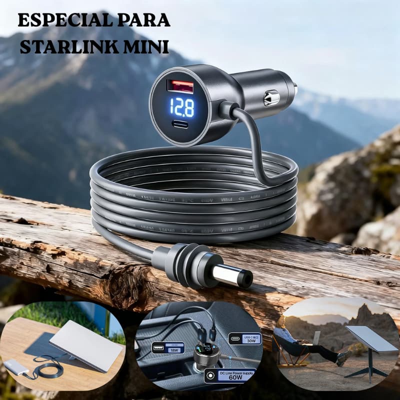 Cabo Carregador Veicular Exclusivo para Starlink Mini, PD 72W, 12V/24V, 2 Metros