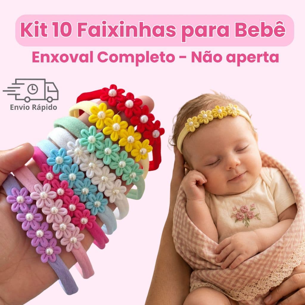 Kit Faixinhas Bebê Tiara lacinhos Cabelo flores Slim Saida Maternidade Enxoval Menina Recém Nascida