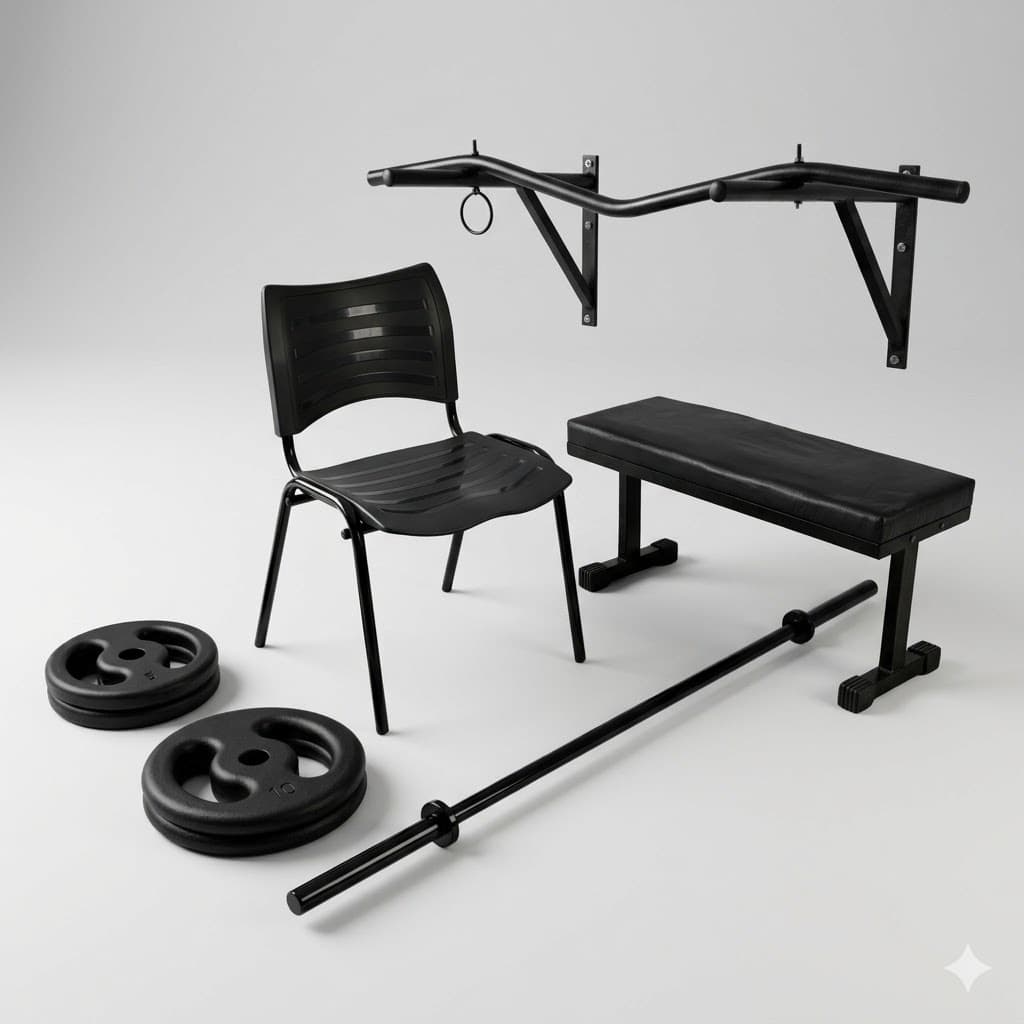 KIT BANCO ACADEMIA CADEIRA BARRA PAREDE 30KG ANILHA E BARRA PARA MUSCULACAO TREINO FORCA CONDICIONAMENTO FISICO COMPLETO