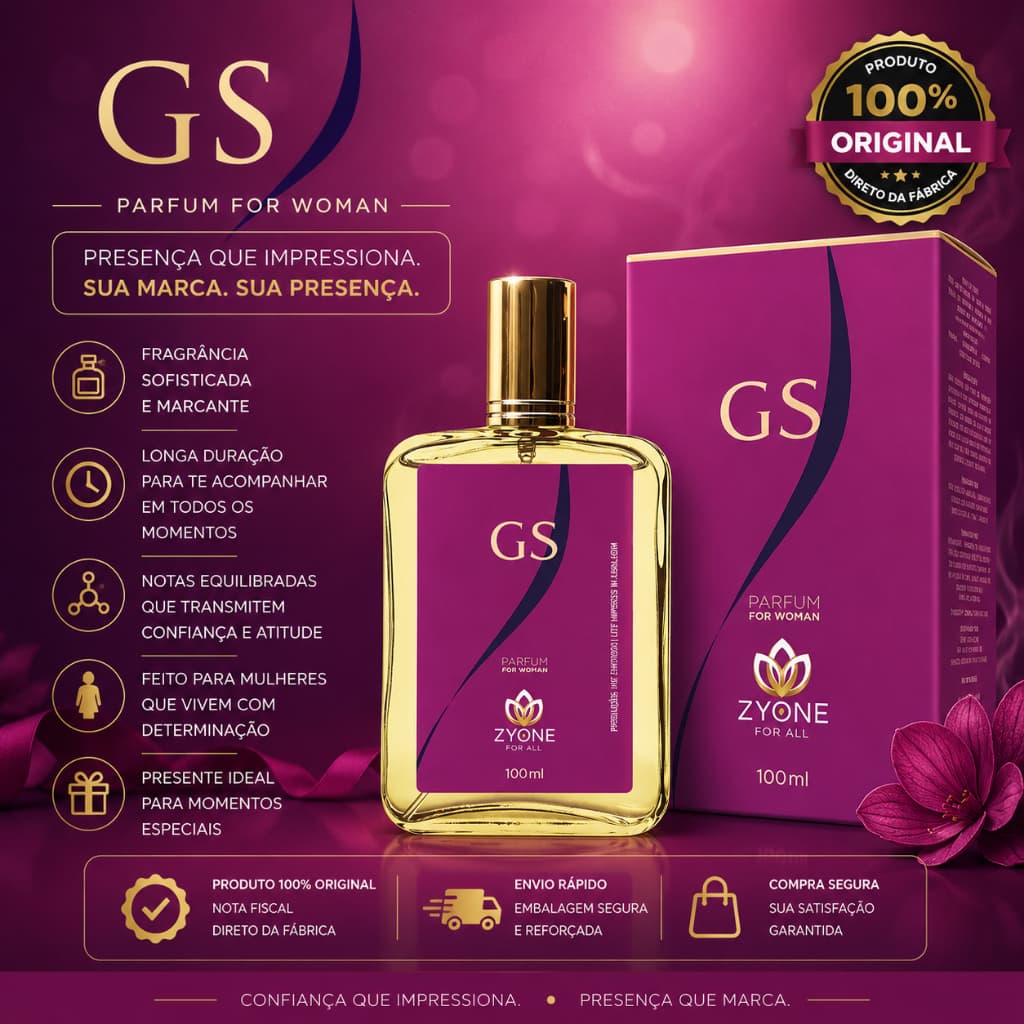 Perfume GS Feminino Zyone Alta Fixação 25% de Essência Importada Parfum