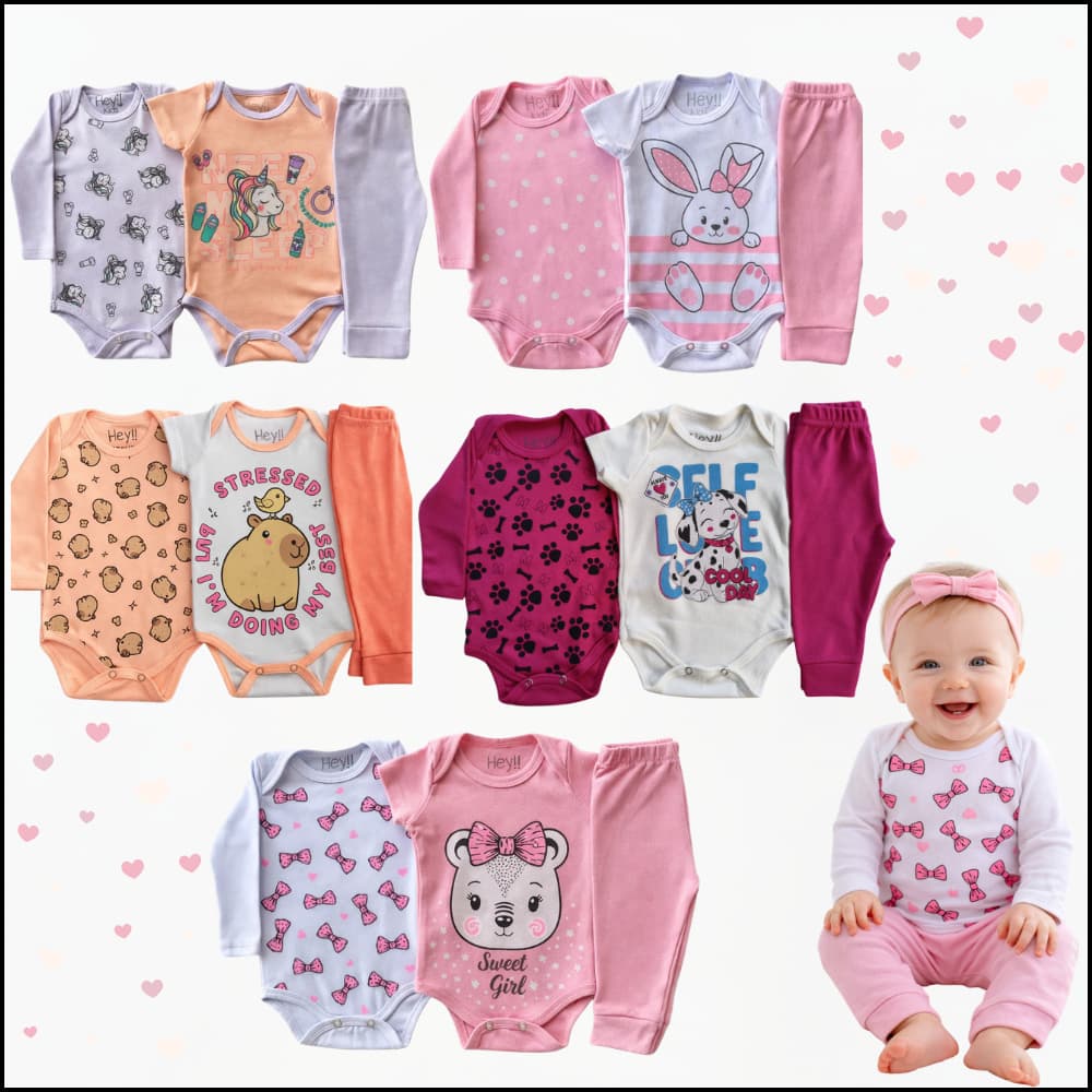 Body de bebê menina sortido conjunto para bebê roupa de bebê tamanho RN ao GG