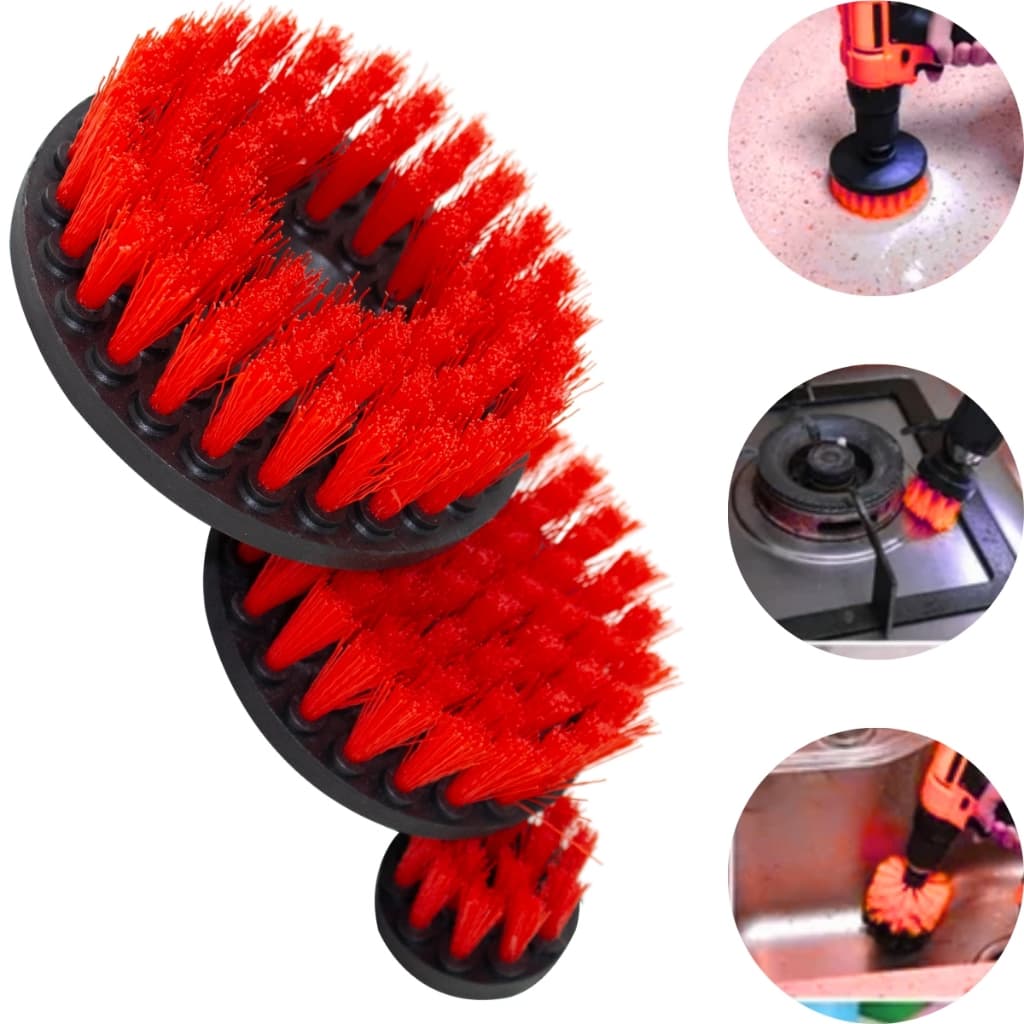 Kit com 3 Escovas P/ Limpeza Box Sofas Tapetes Estofados Carro Encaixe P/ Parafusadeira