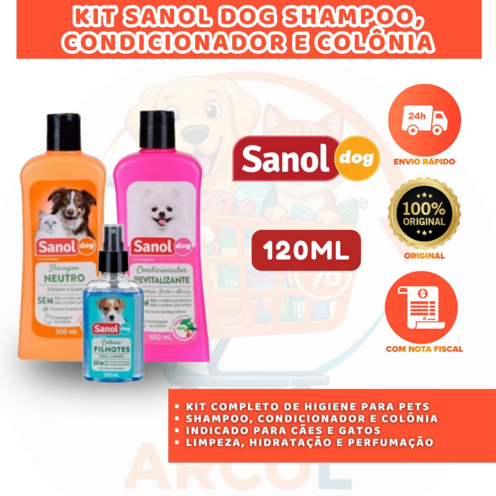 KIT HIGIENE SANOL DOG PARA PETS SHAMPOO CONDICIONADOR E COLÔNIA PERFUMADA