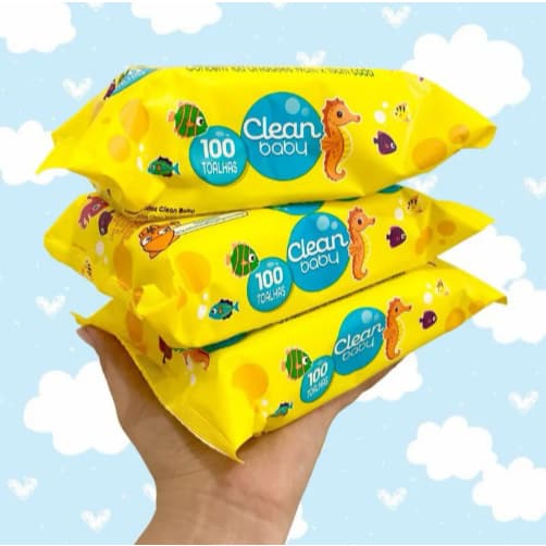 Kit 12 Toalhas Umedecidas Clean Baby 100 Folhas Cada | Lenços Umedecidos Bebê Macio Sem Álcool