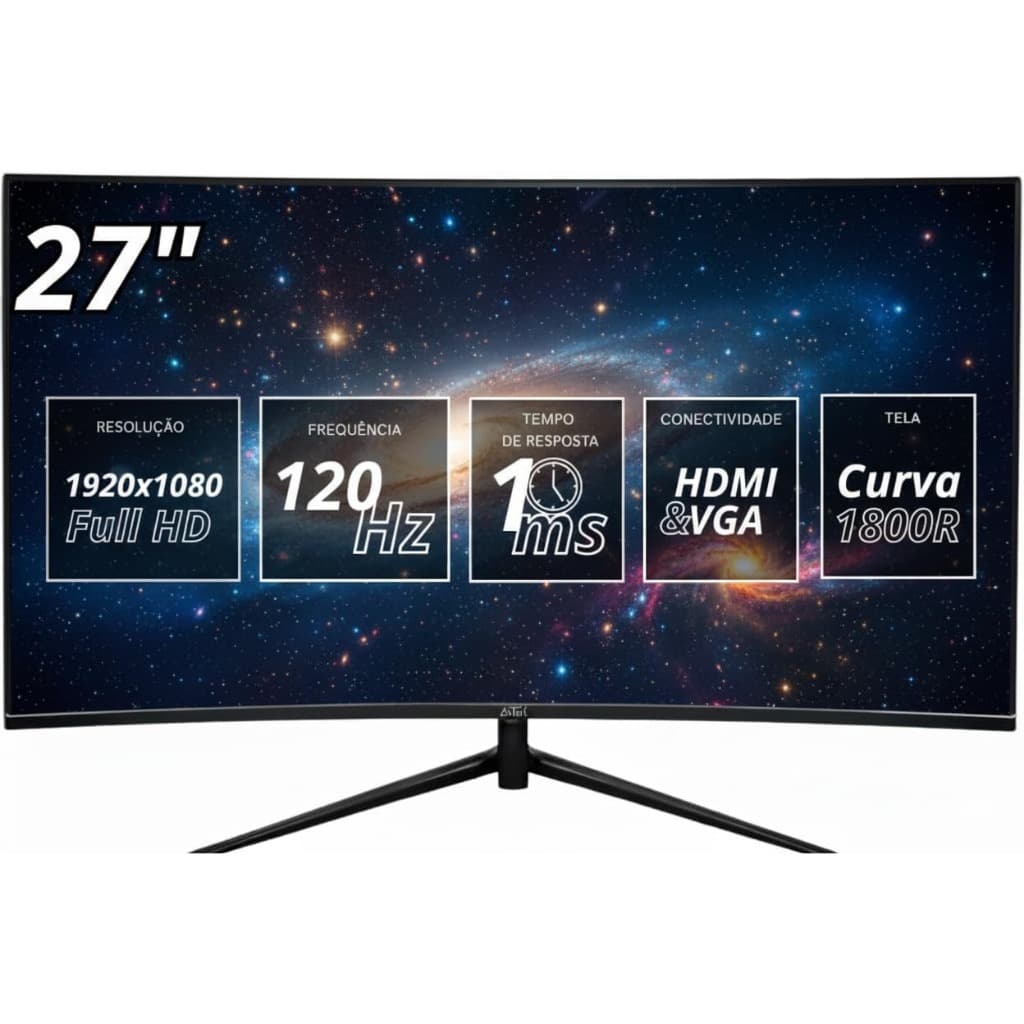 Monitor Curvo Gamer 27" 120hz 1ms Full HD HDMI/DP Compatível Suporte VESA para Jogos, Entretenimento