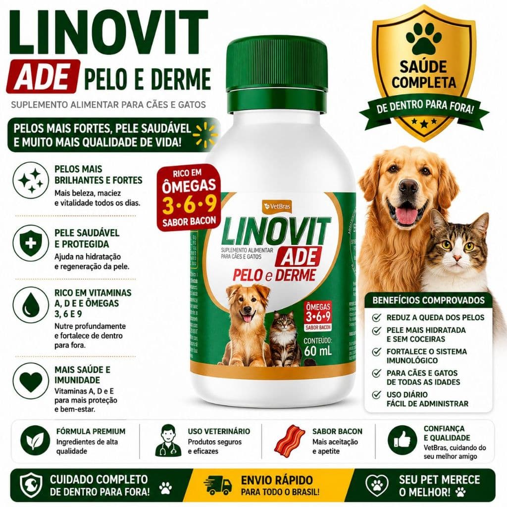 Linovit Suplemento Vitaminico Para Cães e Gatos 60ml Sabor Bacon