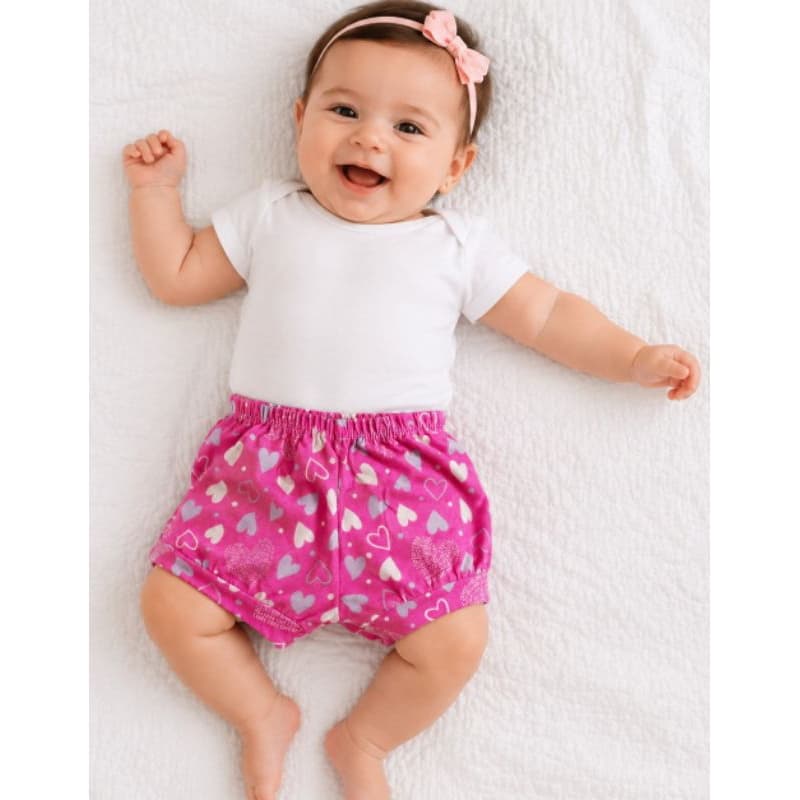 Shorts tapa fralda de bebê estampado para menina