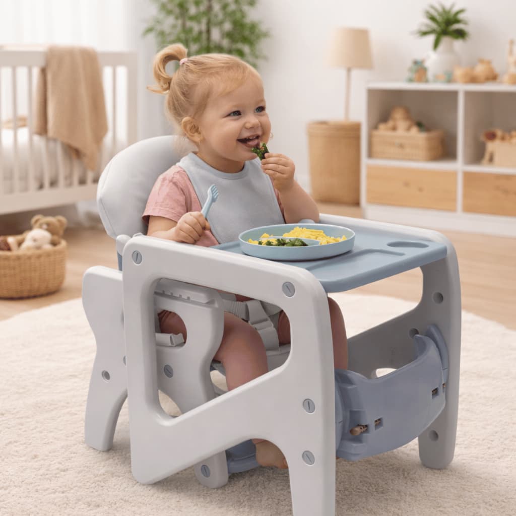 Cadeira de Alimentação  Alta  Dobrável Cadeirão Bebê e Criança 2 em 1 Vira Mesinha Infantil Com Bandeja