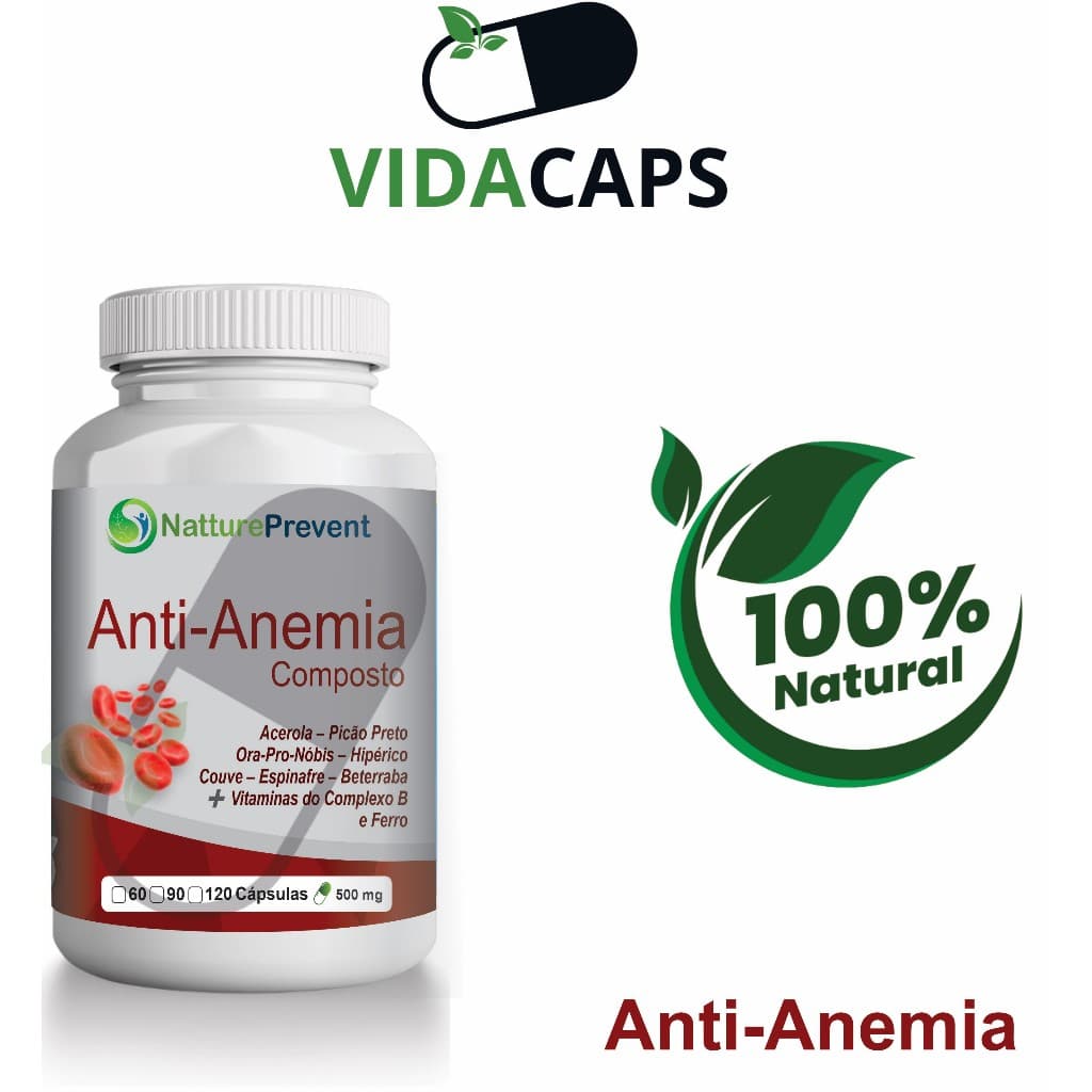 ANEMIXDay Complexo B C Ferro Composição Natural 500mg 60 / 90 / 120 Cáps. - Suplemento Alimentar Vidacaps