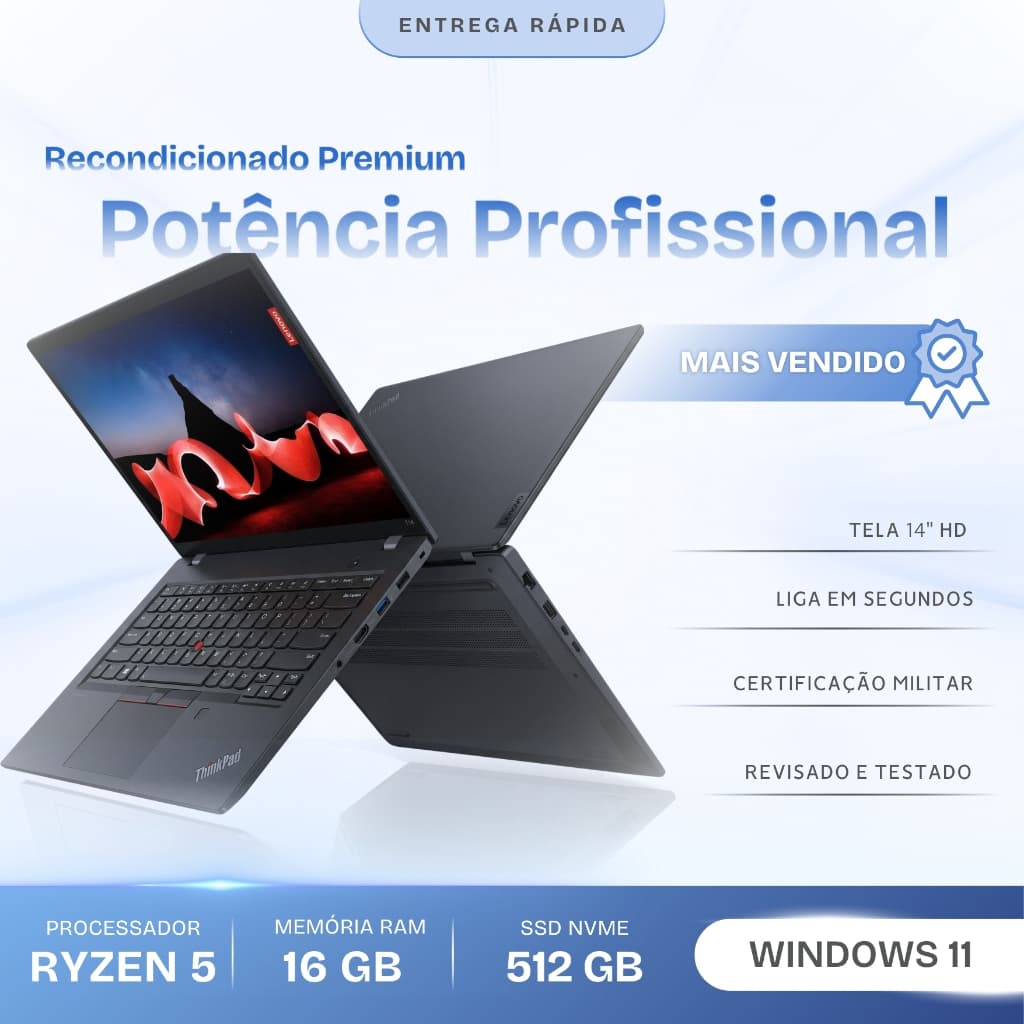 Notebook Profissional Lenovo Thinkpad Ryzen 5 16GB 256GB SSD Com Radeon Windows 11 - Envio Imediato
