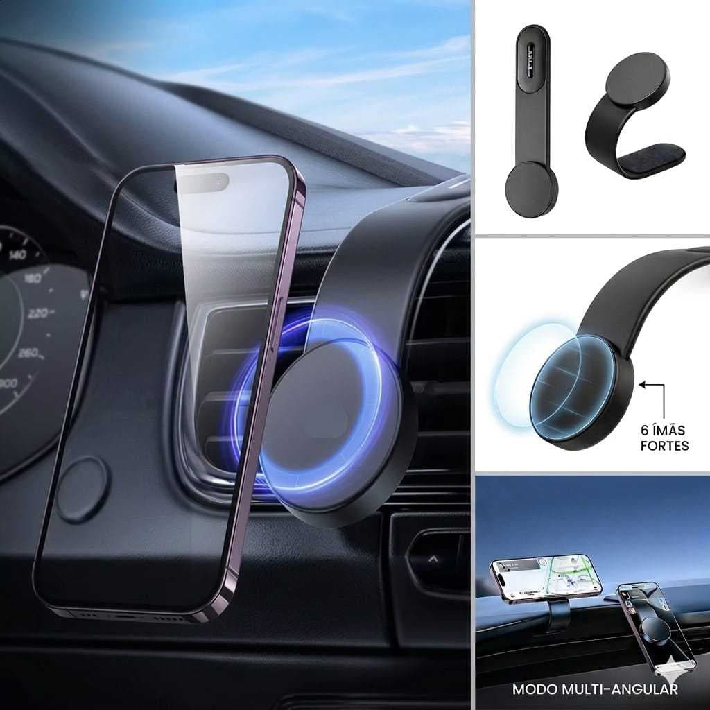 Suporte Celular Veicular Magnético Painel Carro Forte 6 Imãs Univers painel dobrável