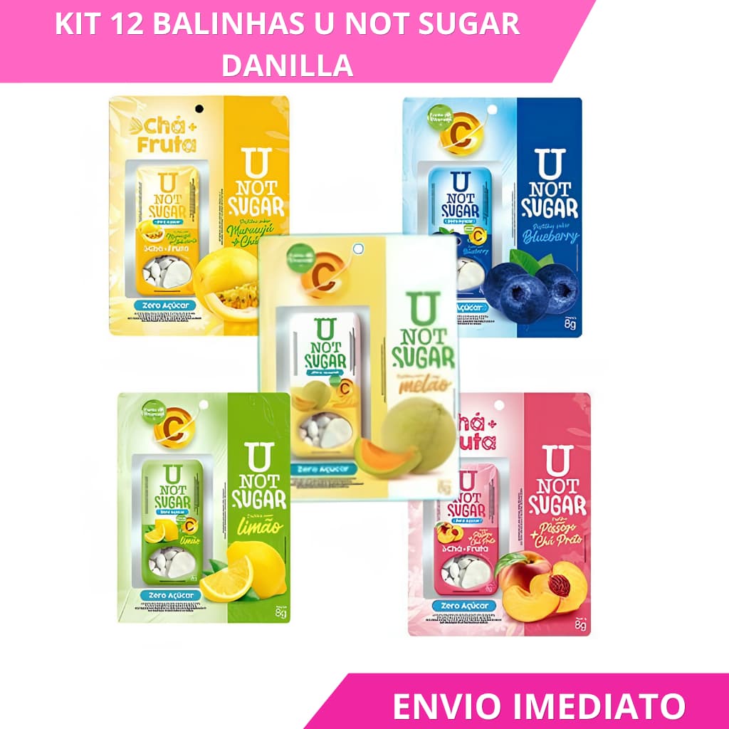 Kit 12 Pastilhas Not Sugar Sem Açúcar Pêssego Melão Limão Blueberry Maracujá Vitamina C Chá Verde Fitness Saudavel