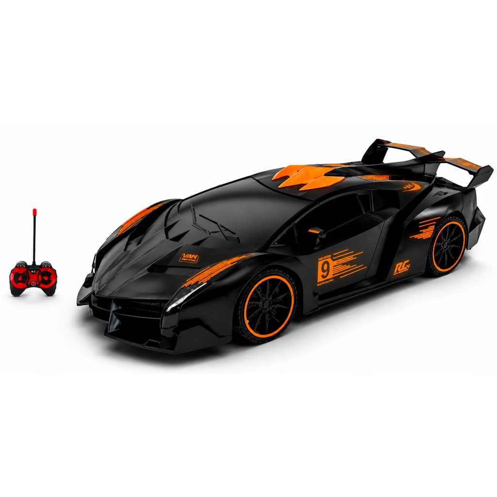 Carrinho De Controle Remoto 7 Funções Grande 1:12 Sportivo Preto E Laranja