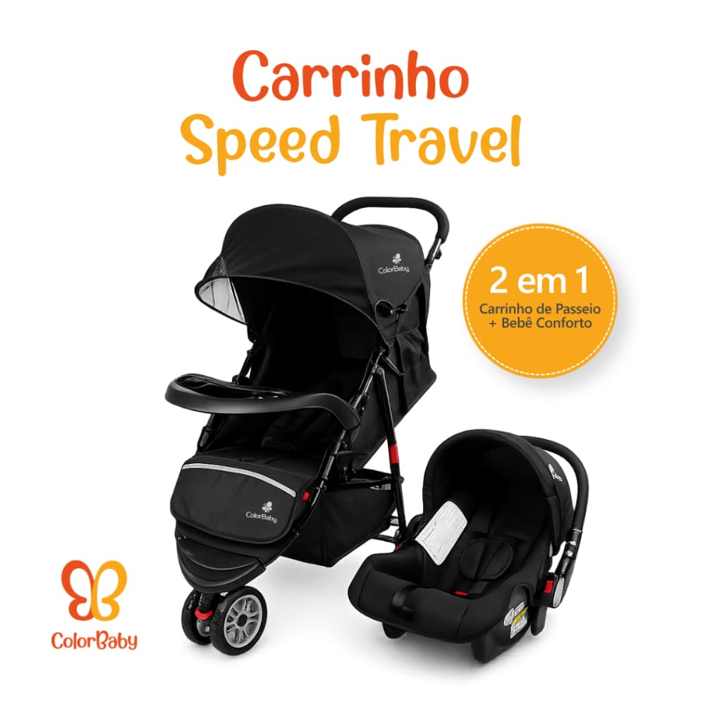 Carrinho Speed Travel System Triciclo / 3 rodas + Bebê Conforto ColorBaby