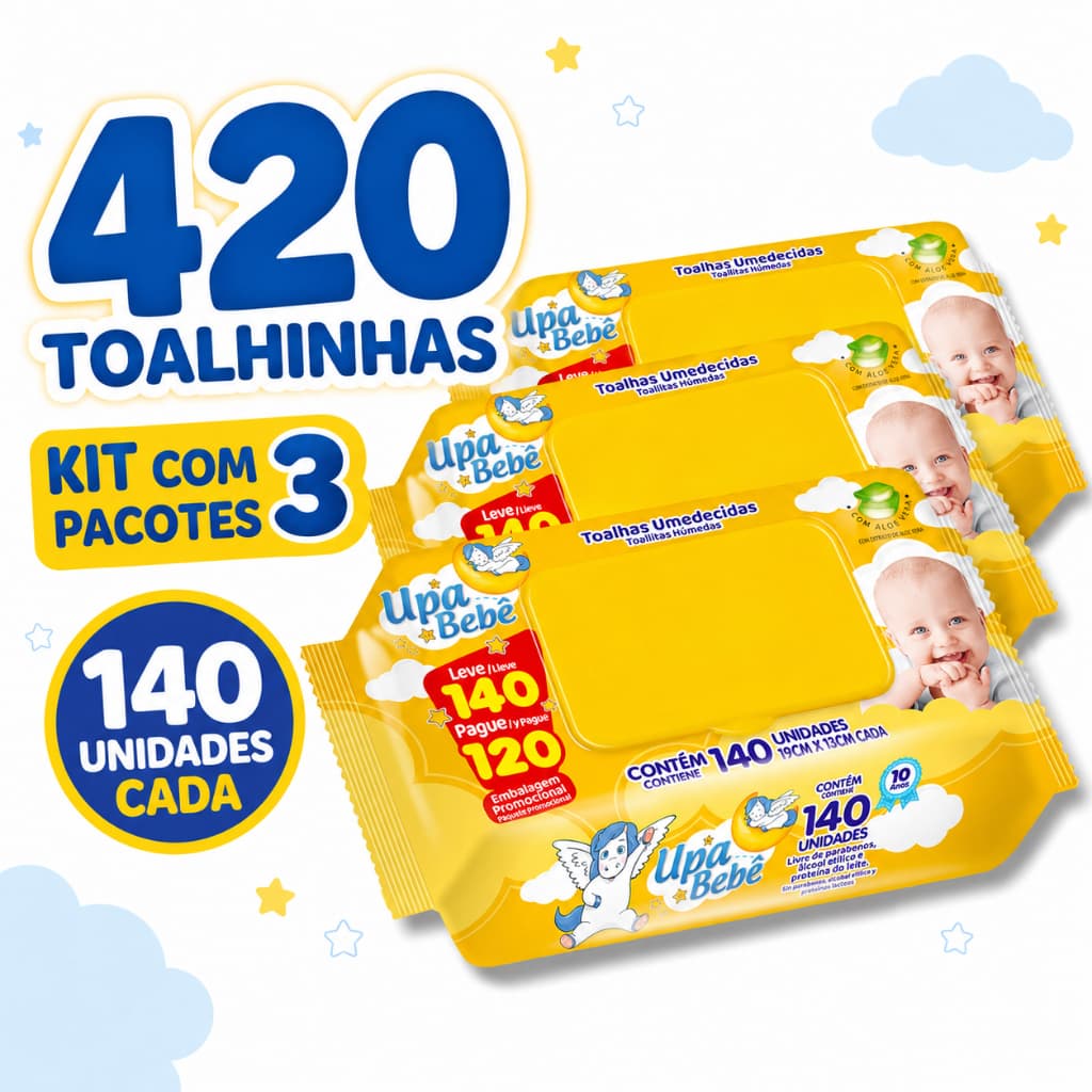 Kit Toalhas Umedecidas Upa Bebê 420 Unid Tampa Flip Top
