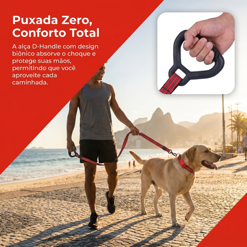 Conjunto Guia e Coleira para Cães Médio/Grande, Refletivo, Alça Antiderrapante, Duplo D-Ring, Náilon