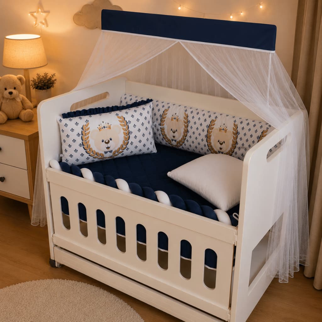 Kit Mini Berço 10 Peças Trança Mosquiteiro Protetor Mini Bebê Menino Menina Enxoval Completo