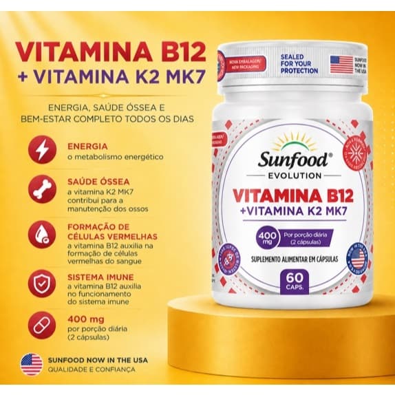 Vitamina B12 + Vitamina K2 MK7 400mg 60 Cápsulas