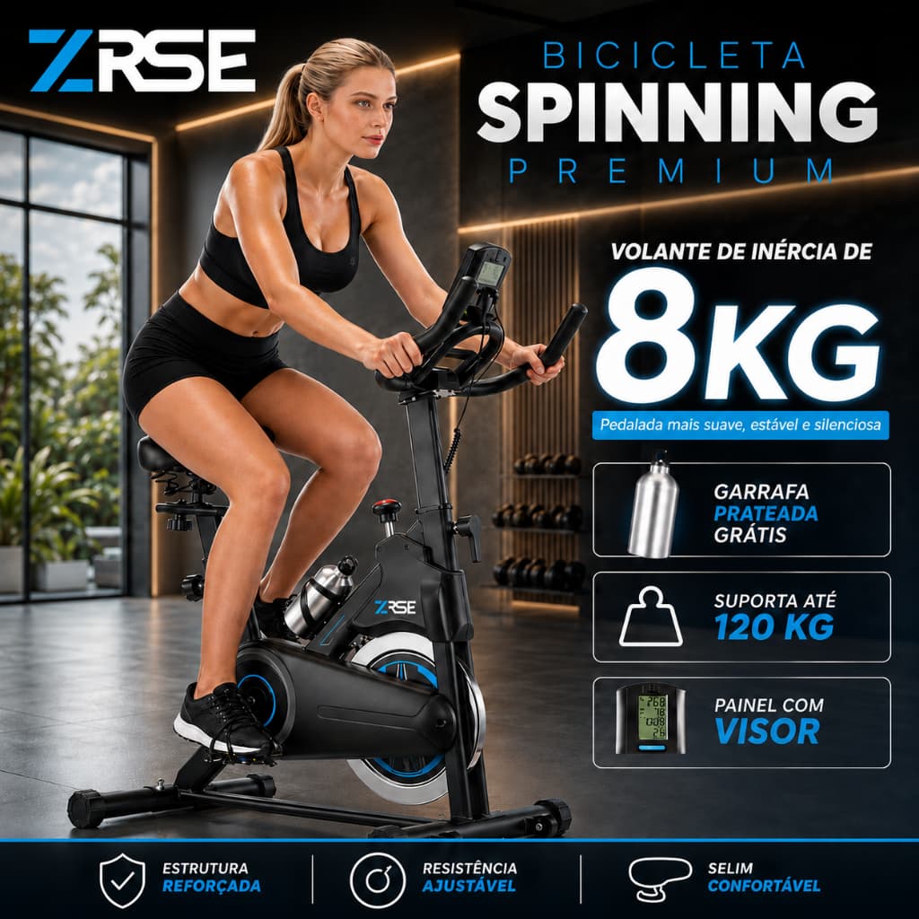 8KG Bicicleta Ergometrica Spinning Com Roda De Inércia Para Fitness Profissional e Treino Esportivo