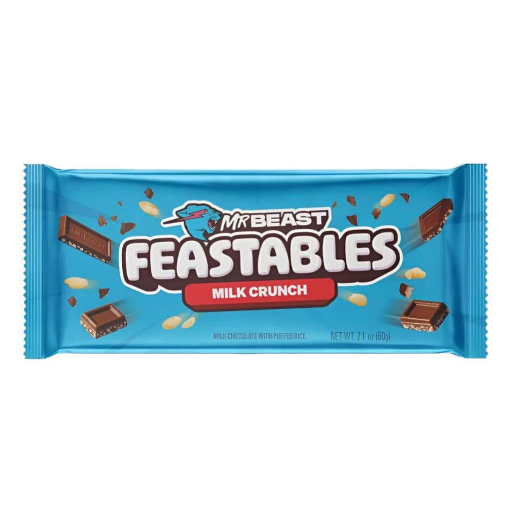 Chocolate Importado MrBeast Feastables Milk Crunch 60g Com Arroz Crocante