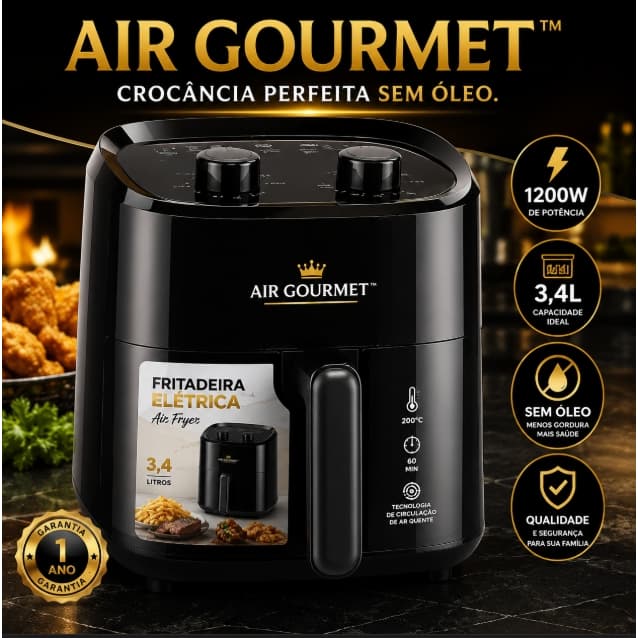 Fritadeira Elétrica Sem Óleo AIR GOURMET™ 3,4L | Batata, Frango, Carnes e Muito Mais