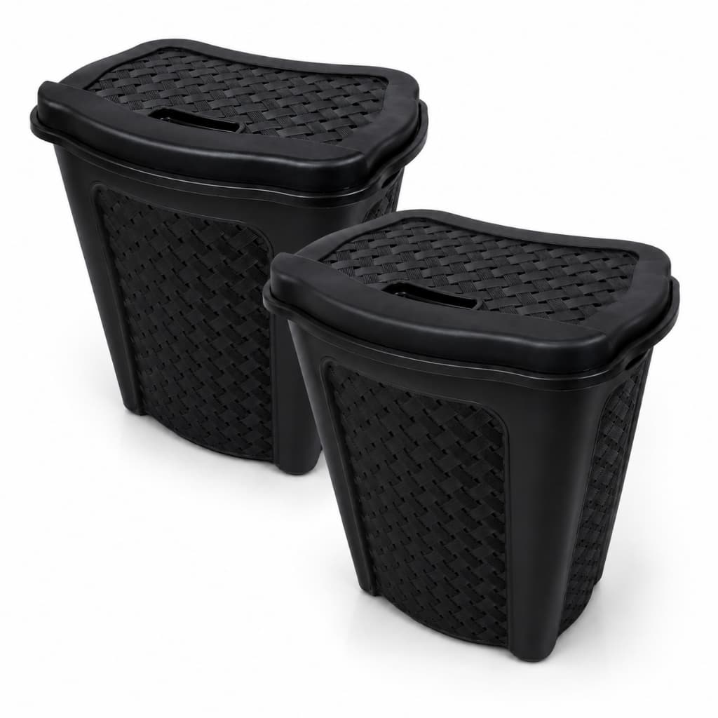 Kit 2 Cestos Organizadores 45L Preto Plástico Reforçado Para Roupas Brinquedos Banheiro Quarto Lavanderia