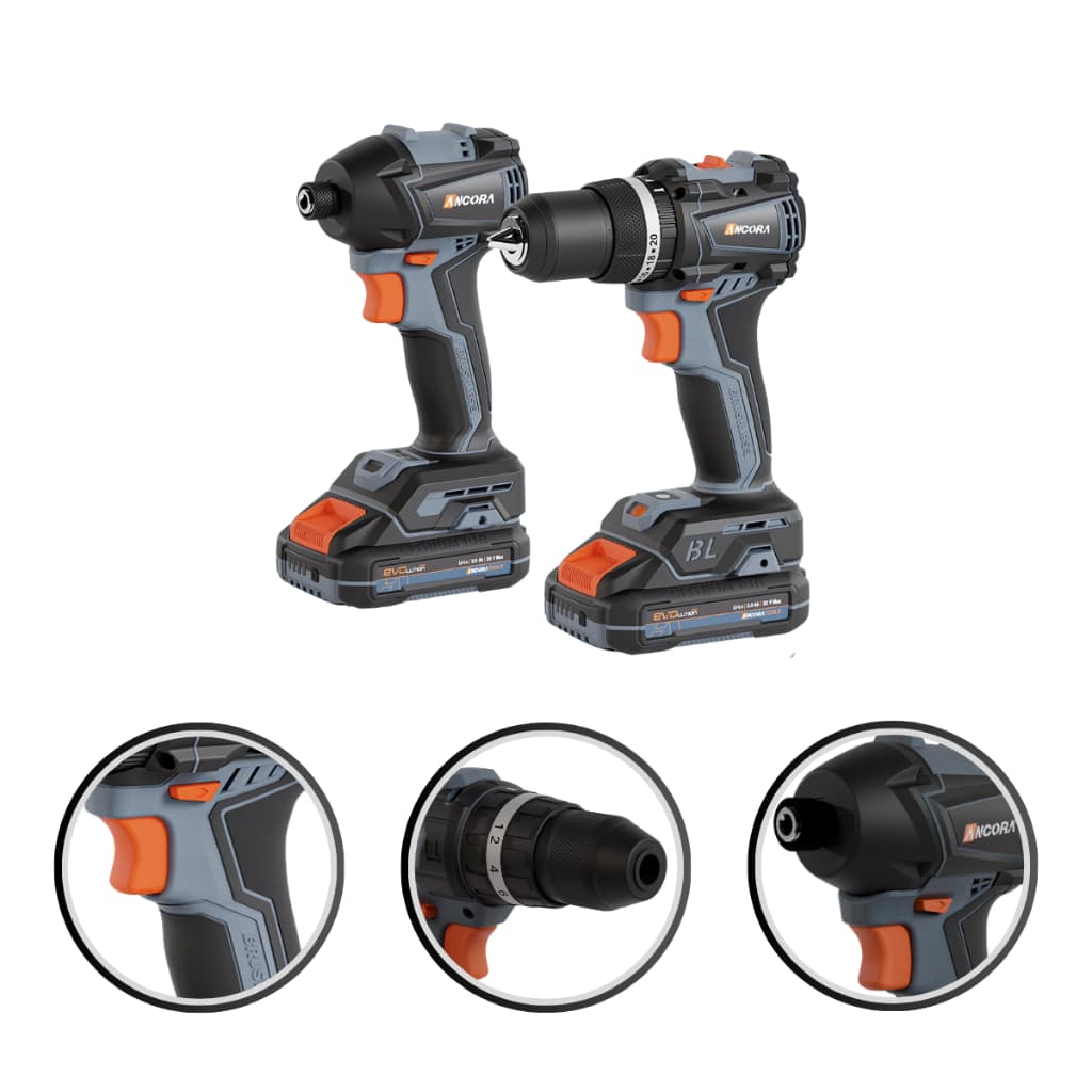 Kit Parafusadeira Impacto Parafusadeira Furadeira Brushless 2 Baterias 20V Maleta Portátil Completa