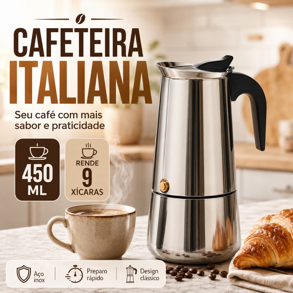 Cafeteira Italiana Splendore 450 ML Inox Untermi Café Expresso Capuccino capacidade 9 xicaras