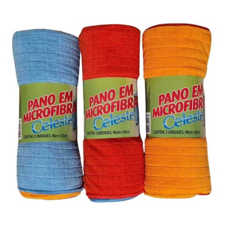kit 3 Panos Microfibra Celeste 48x58 Limpeza Multiuso Chão Carro Prato Vidro Móveis