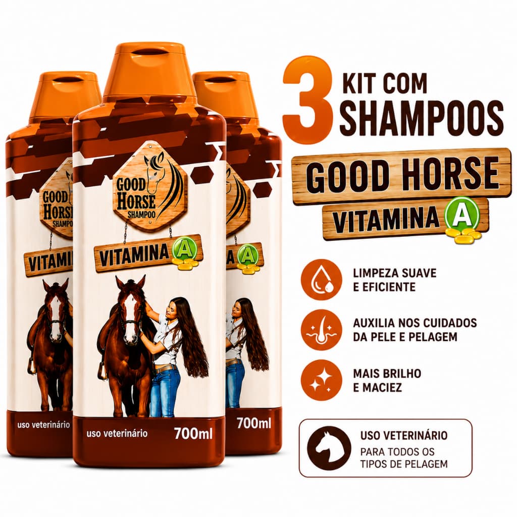 Kit 3 Shampoos Good Horse Vitamina A 700ml Uso Veterinário