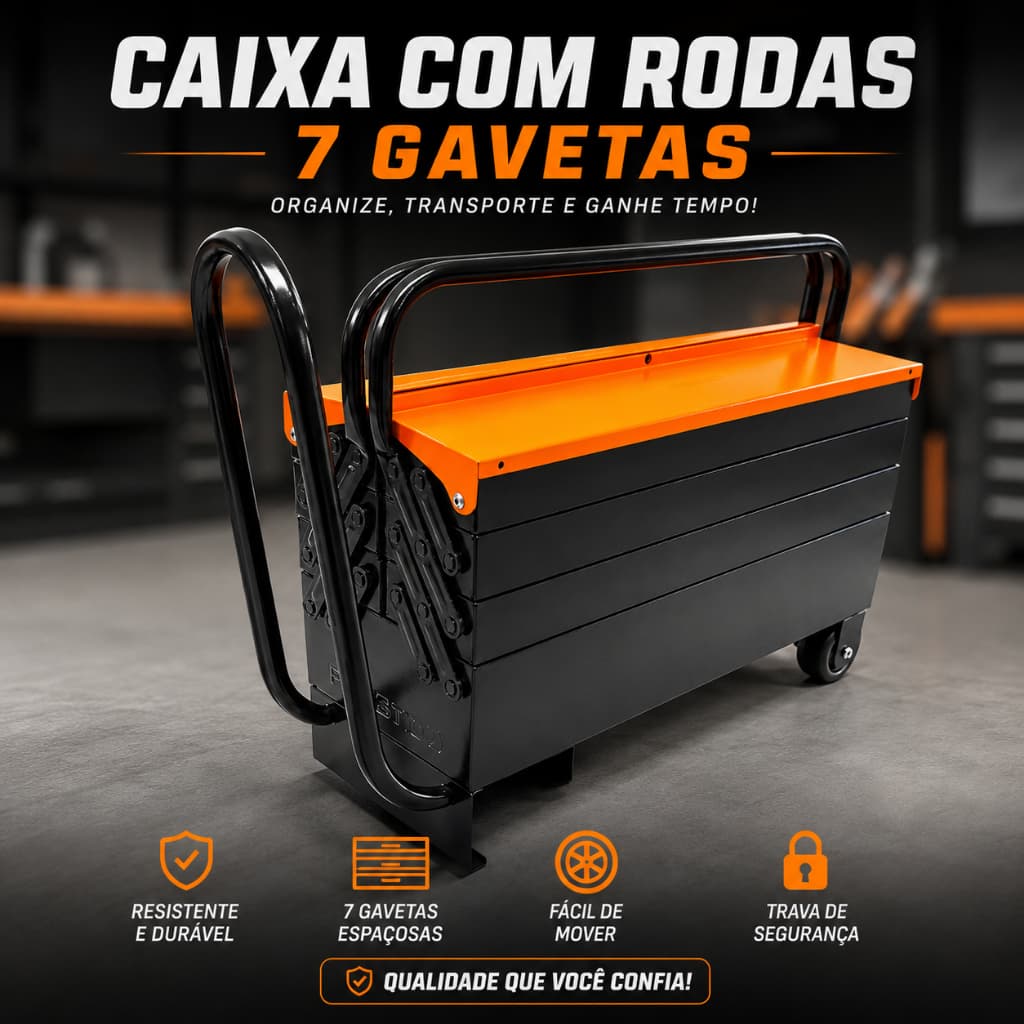 Caixa de Ferramentas Grande Profissional Caixa Ferramenta Sanfonada 7 Gavetas Caixa Ferramenta Rodas