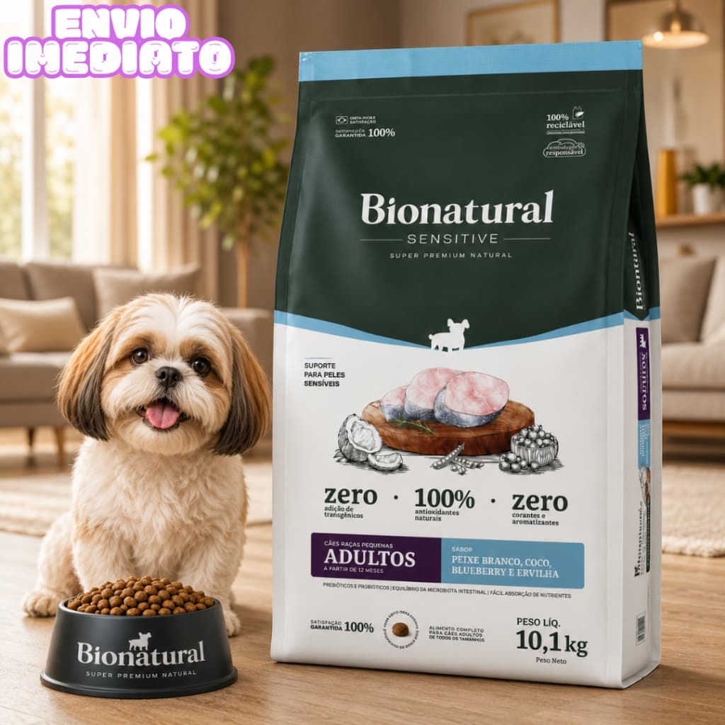 Ração p/ Cães Pequenos SENSITIVE Peixe Branco e Blueberry Super Premium 10kg - Envio Imediato