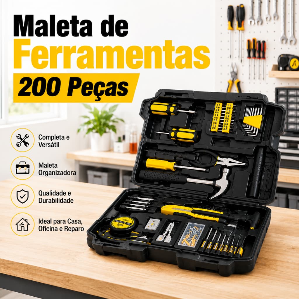 Kit Maleta Ferramenta 200 Peças Completo Doméstico Profissional Reparo