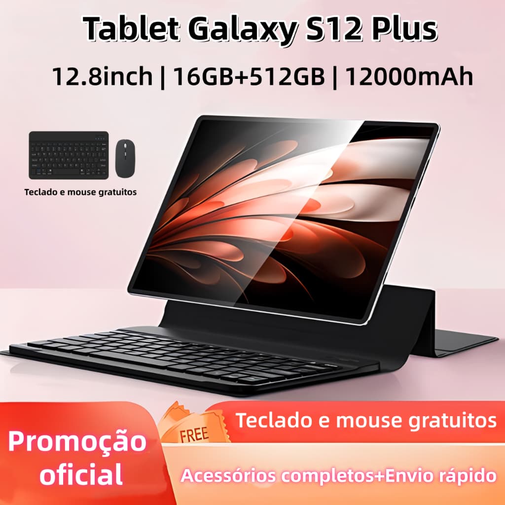 Tablet Galaxy  S12 Plus 16 GB + 512 GB 12,8 polegadas HD Dual SIM Dual Core 12000 mAh Android 15.0 Envio de peças de rep