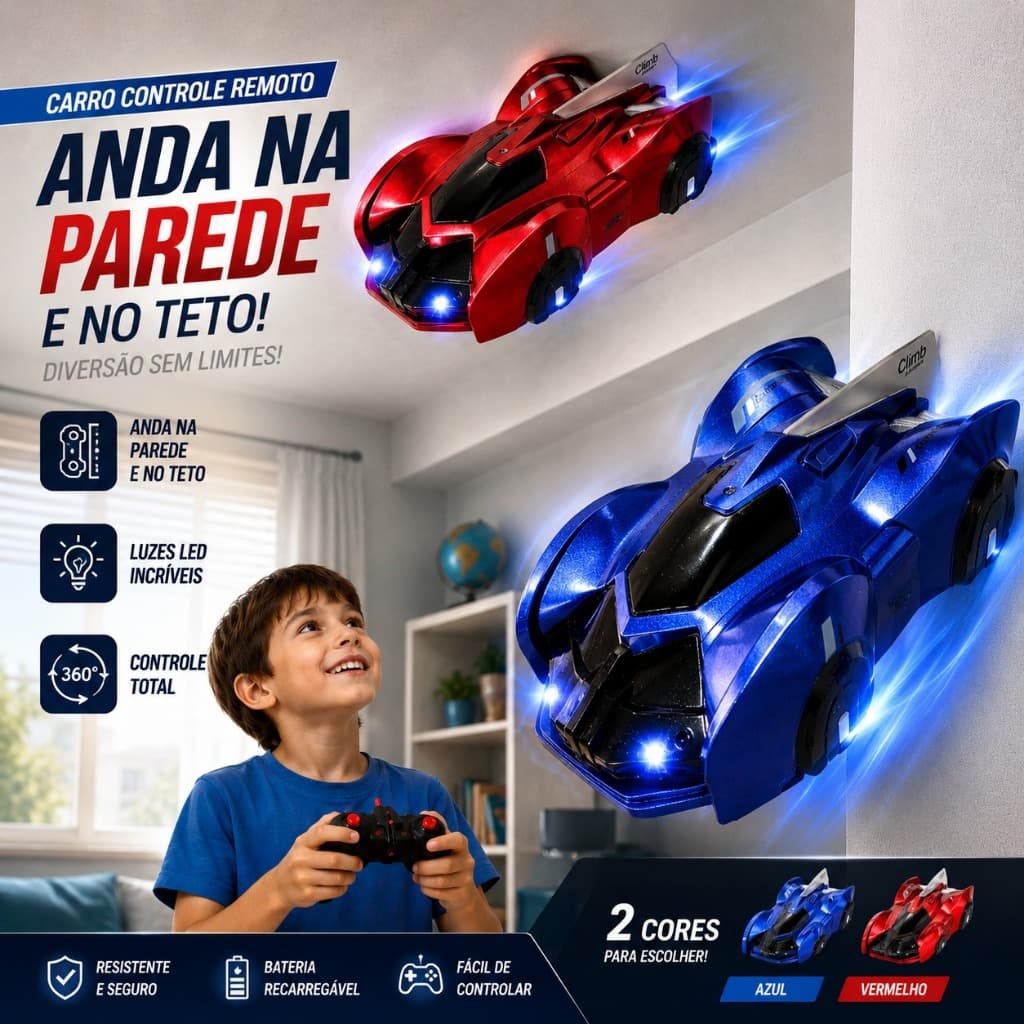 Carrinho De Controle Remoto Recarregavel Sobe Na Parede Teto