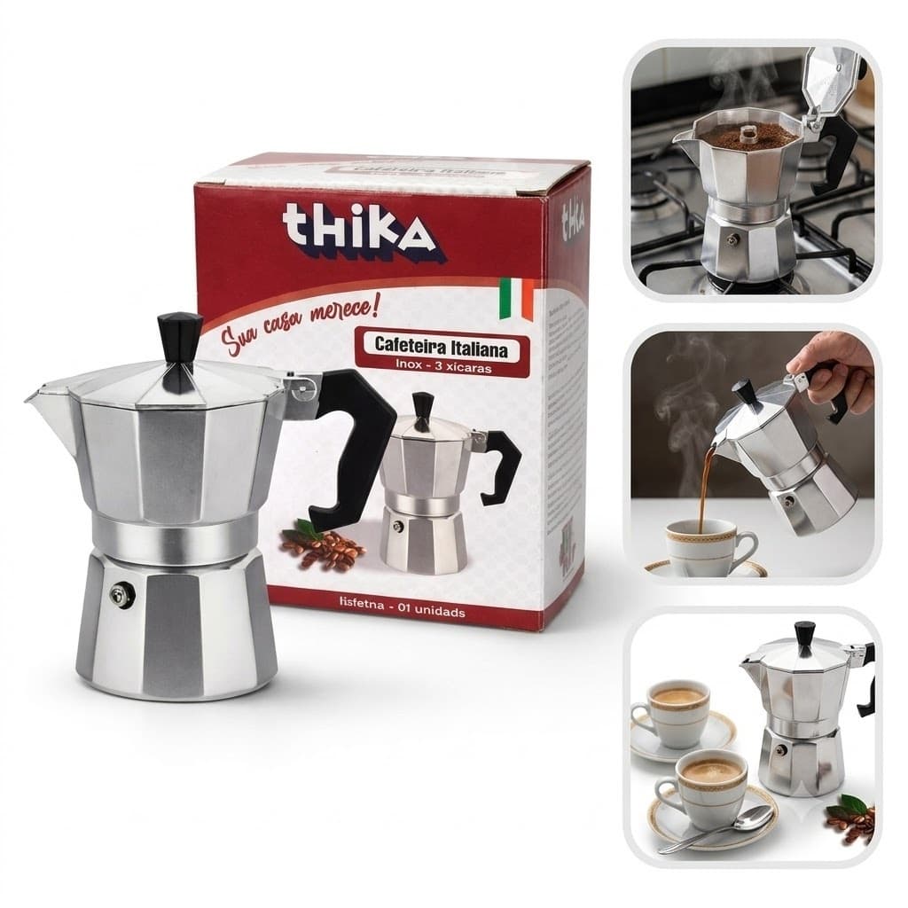 Cafeteira Italiana Inox 3 Xícaras Moka Café Expresso Manual Para Fogão Cafeteira Tradicional Portátil Premium