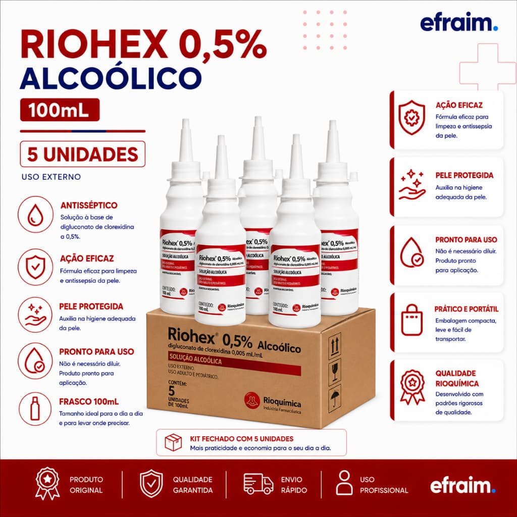 kit c/ 5 Unidades Riohex Sol. Alcoolica 0,5% 100ml - Rioquimica