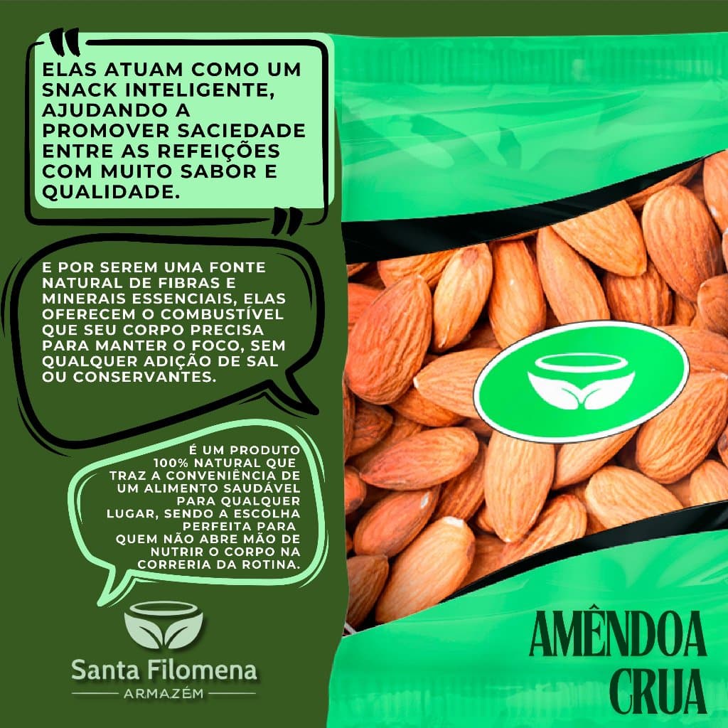 Amêndoa Crua 100g: Oleaginosa natural selecionada, perfeita para lanches saudáveis e receitas funcionais.