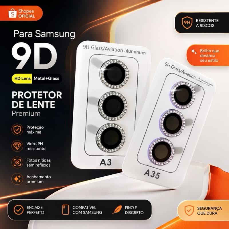 KIT CÂMERAS SAMSUNG GALAXY STRASS DIAMANTADA A14/A15/A16/A24/A06/A34/A35/A54/A55/S23FE/S24FE/S23/S24/S25/S25Plus STRASS