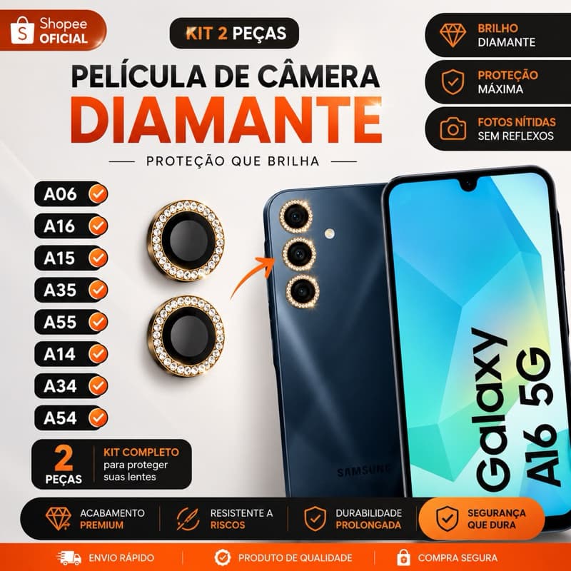 KIT CAMERA SAMSUNG GALAXY STRASS DIAMANTADA A15/A14/A16/A24/A34/A35/A55/A54/A06/S23 FE/S24 FE