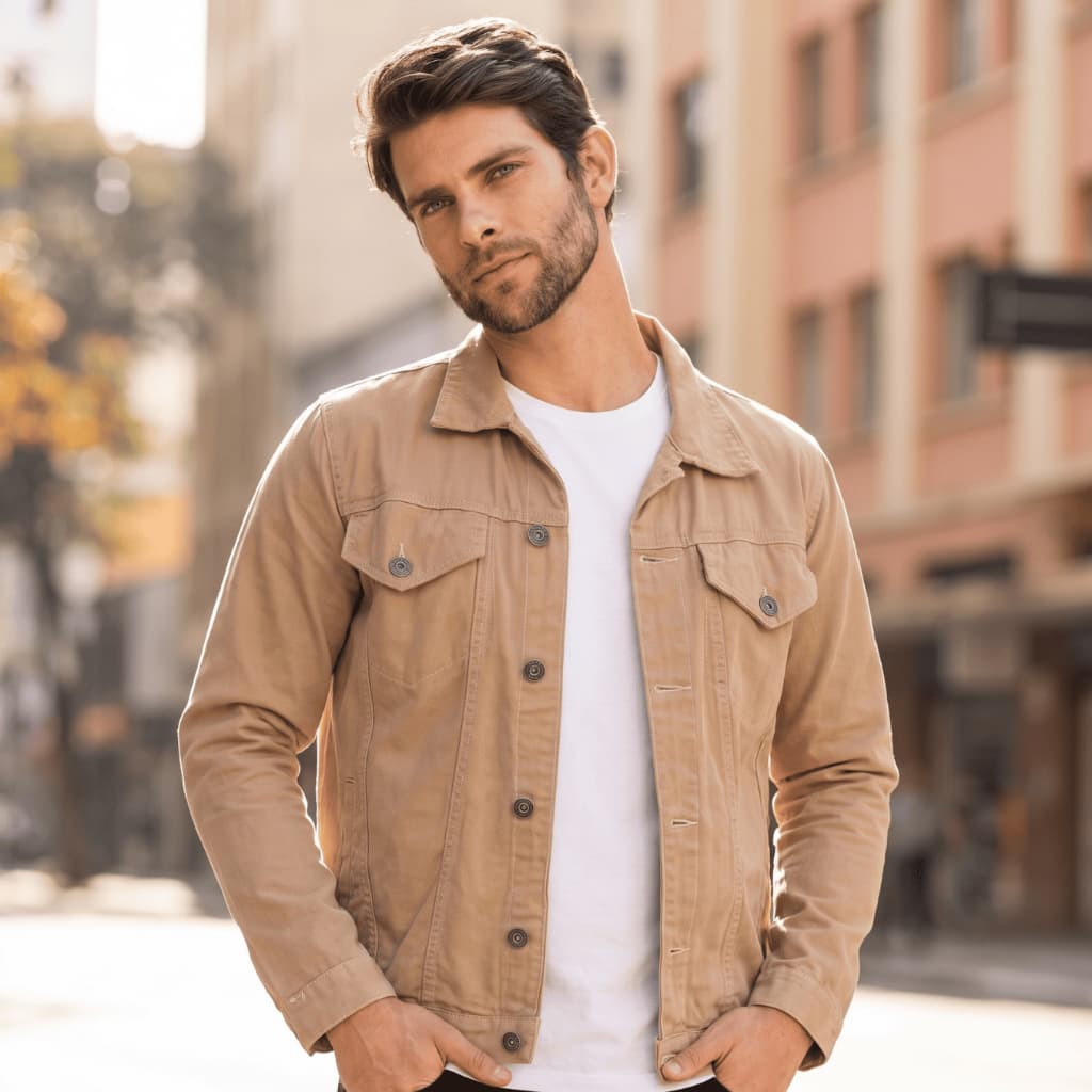 Jaqueta Jeans Masculina Casaco Sarja Cores Clássicas Slim Linha Fino Premium com Bolso Algodão