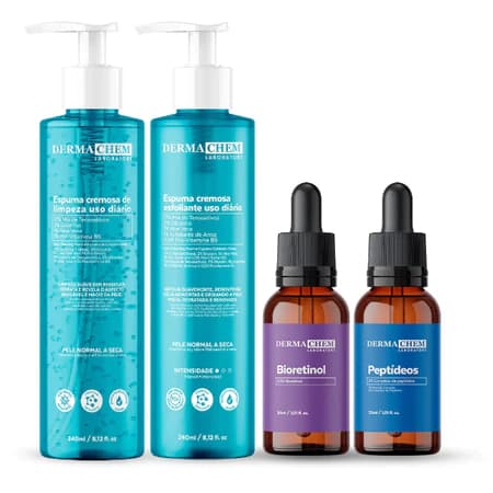 Kit Skincare Noturno Dermachem 4 Itens Espuma Sérum Peptídeos Bioretinol Rotina Facial Anti Idade