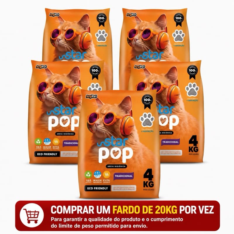 Kit  5 Areias Sanitária Gato Natural Argila Absorvente Ecológica (Antiodor) - Star Pop Tradicional