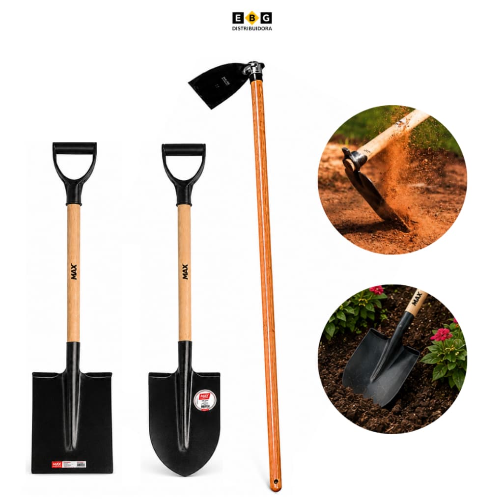 Kit Completo Jardinagem Agricultura Pá Quadrada + Pá Bico + Enxada - Promoção