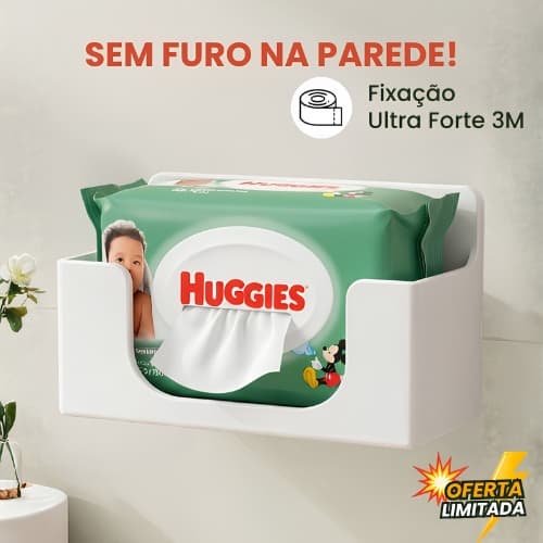 Suporte Porta Lenço Umedecido de Parede Adesivo 3M | Organizador para Banheiro, Quarto de Bebê Casa