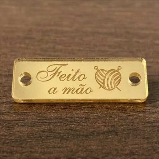 Etiqueta Tag Em Acrílico Espelhado com Frase "Feito à Mão"