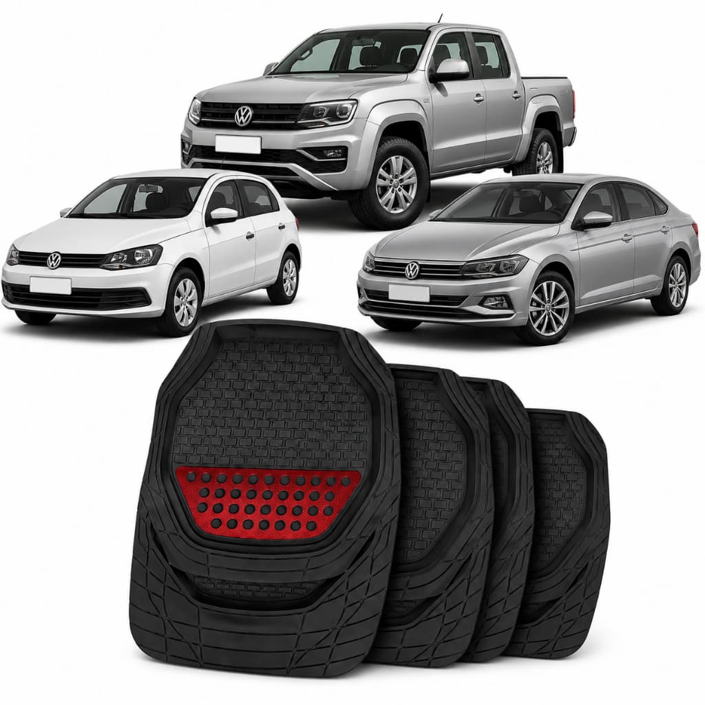 Tapete Automotivo Universal Emborrachado Preto Com Vermelho 4 Peças Tapete Automotivo Antiderrapante Flexível Lavável