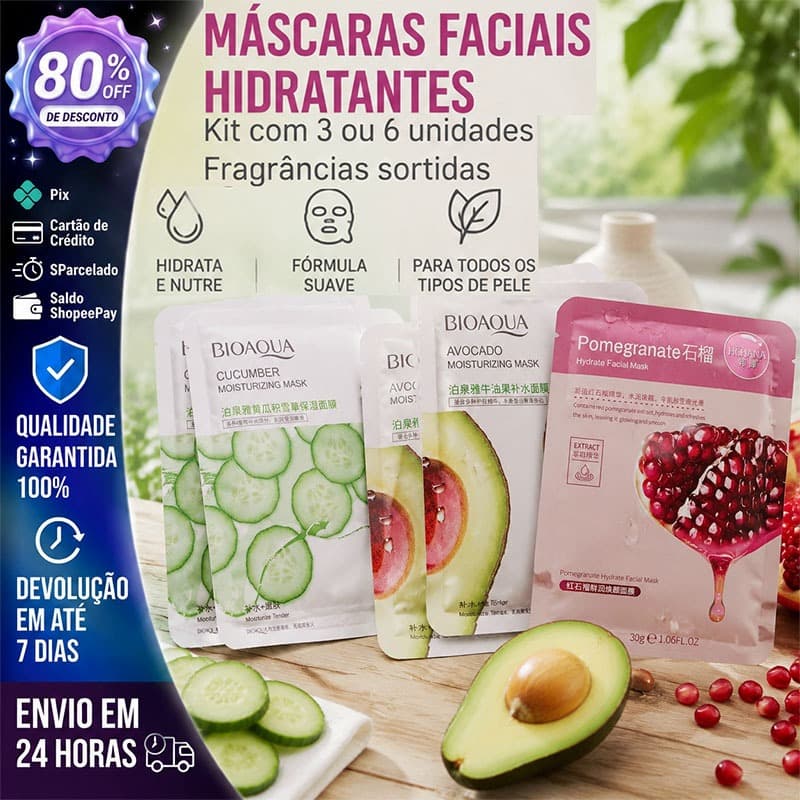 kit 3pc or 6Pçs Máscara Hidratante Facial Essence Mask Skin Care Fragrâncias